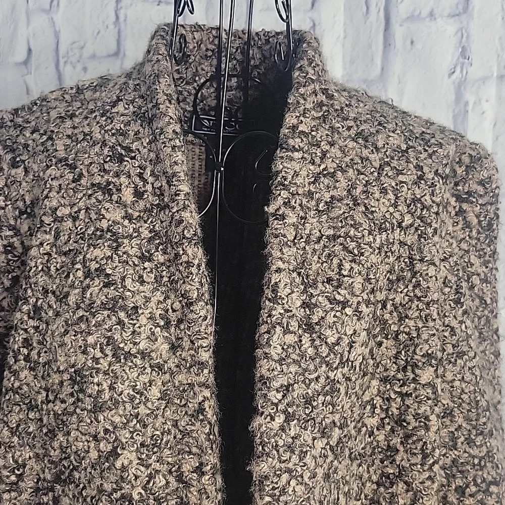 New York Clothing Co. Boucle Open Front Sweater Coat Large Brown Beige - Picture 2 of 8
